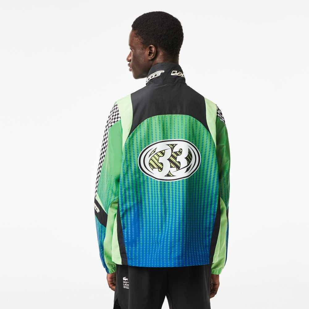 Green / Blue Lacoste Ombre Checkerboard Print Track Jacket | LPQRFX-417