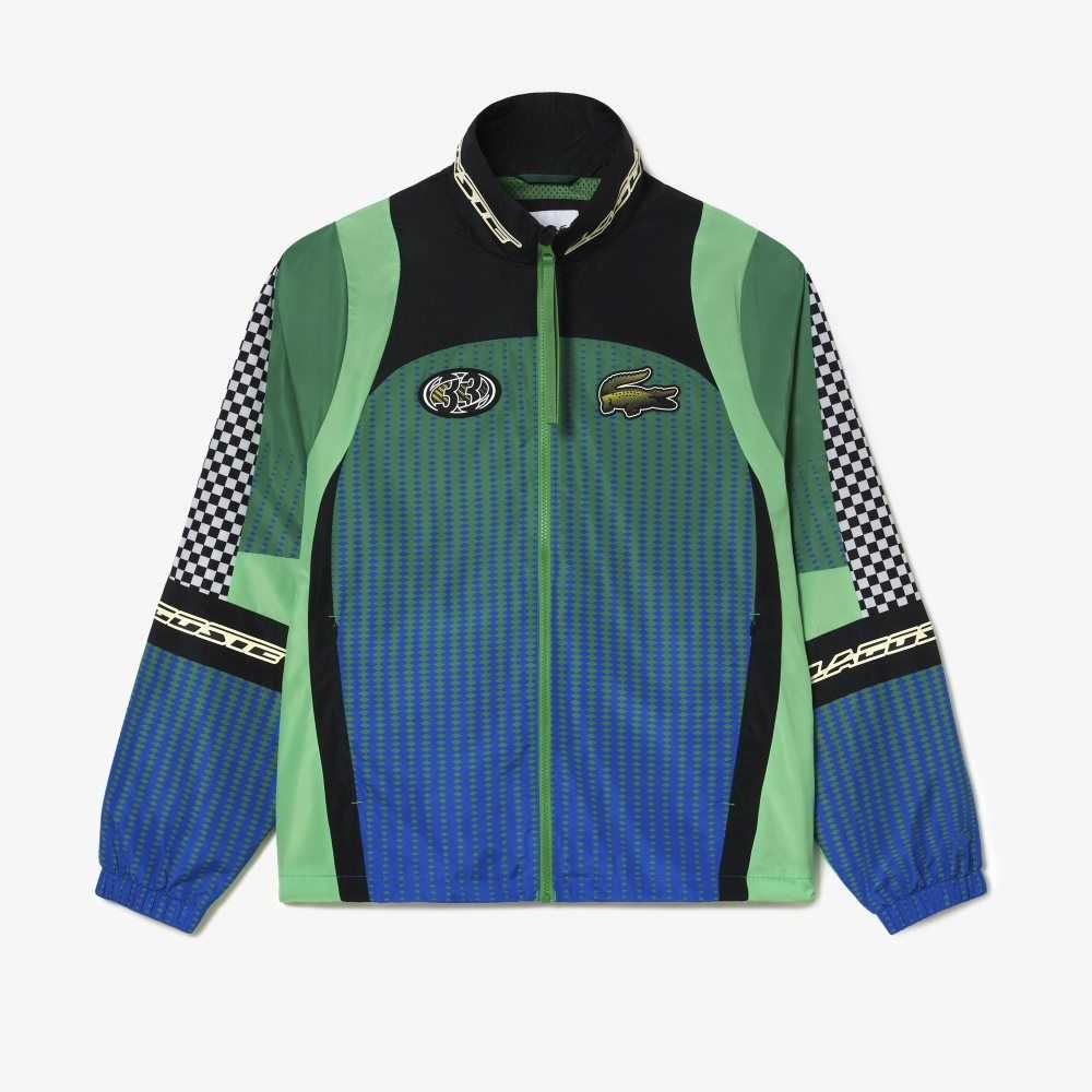 Green / Blue Lacoste Ombre Checkerboard Print Track Jacket | LPQRFX-417