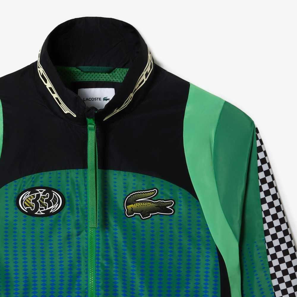 Green / Blue Lacoste Ombre Checkerboard Print Track Jacket | LPQRFX-417