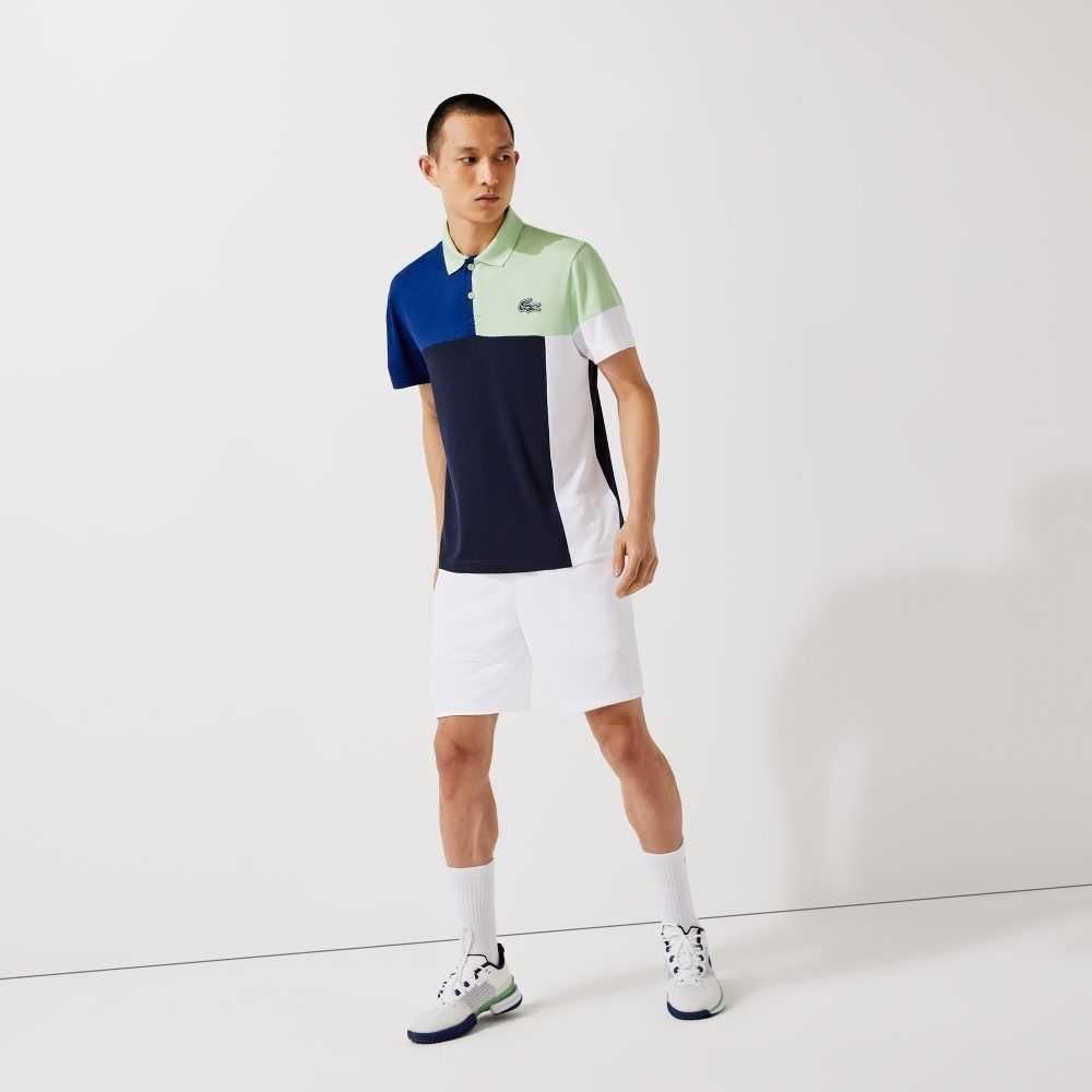 Green / Blue / Navy Blue / White Lacoste SPORT Breathable Colorblock Pique Polo | SDIRYT-435