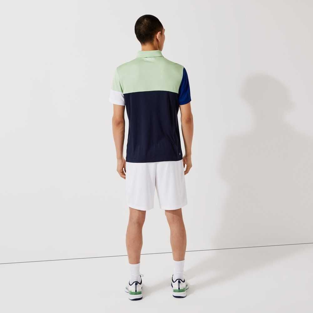 Green / Blue / Navy Blue / White Lacoste SPORT Breathable Colorblock Pique Polo | SDIRYT-435