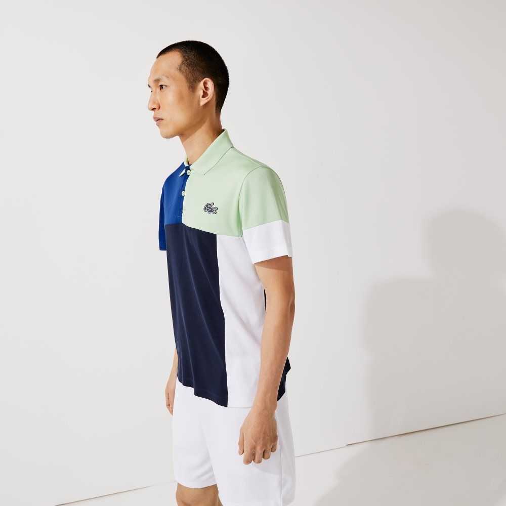 Green / Blue / Navy Blue / White Lacoste SPORT Breathable Colorblock Pique Polo | SDIRYT-435