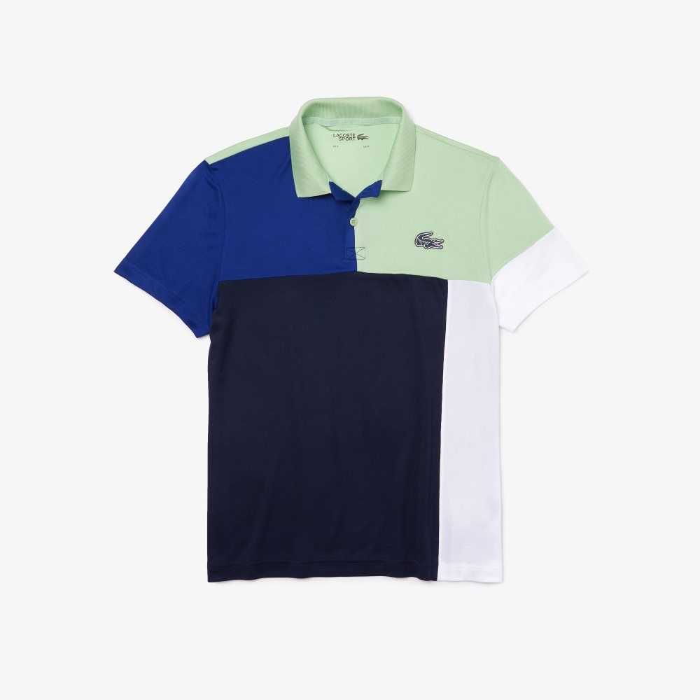 Green / Blue / Navy Blue / White Lacoste SPORT Breathable Colorblock Pique Polo | SDIRYT-435