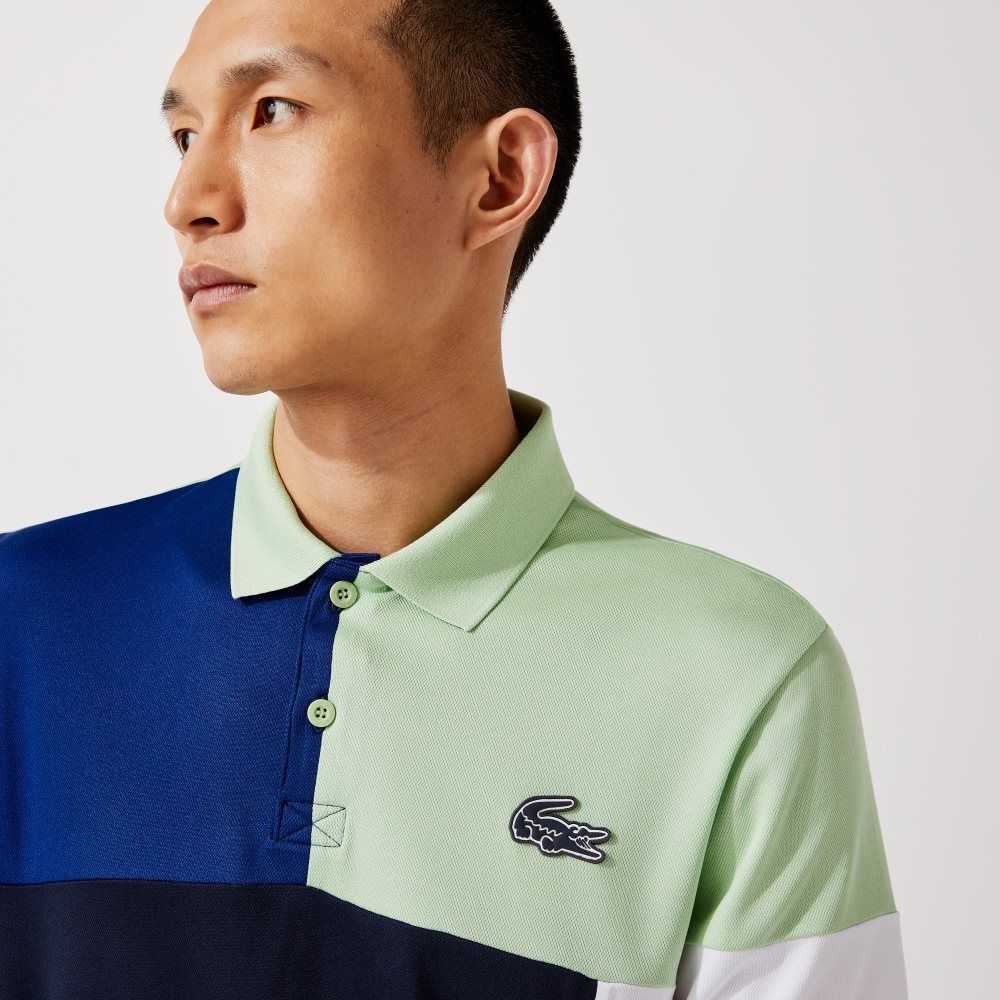 Green / Blue / Navy Blue / White Lacoste SPORT Breathable Colorblock Pique Polo | SDIRYT-435