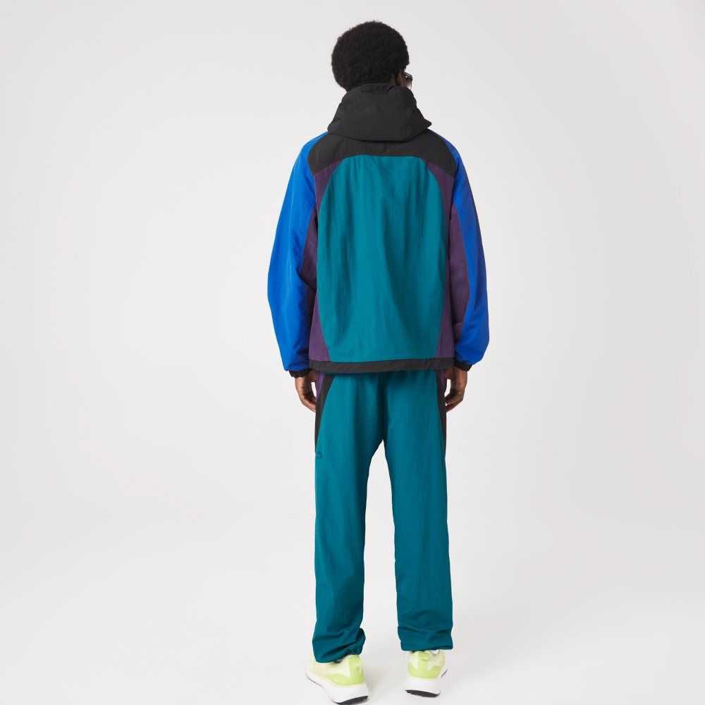 Green / Blue / Purple / Black Lacoste Heritage Color-Block Nylon Jacket | GHQFAB-603