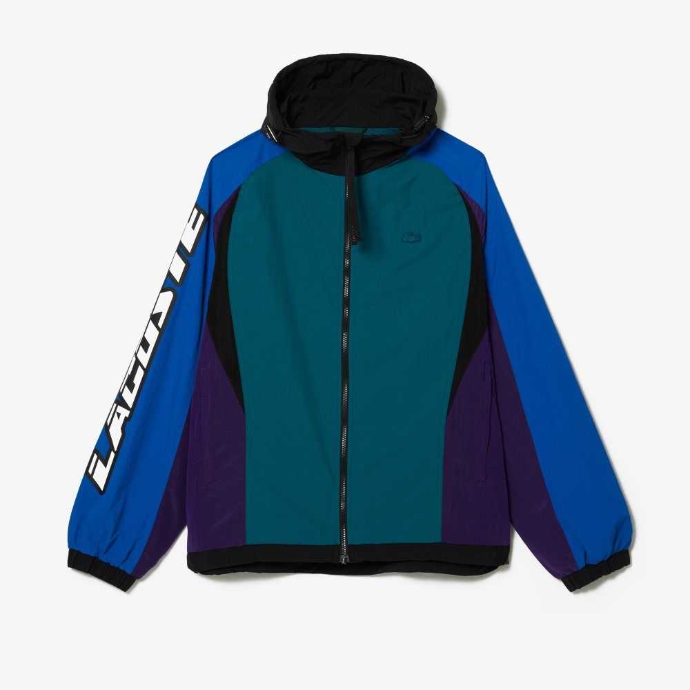 Green / Blue / Purple / Black Lacoste Heritage Color-Block Nylon Jacket | GHQFAB-603