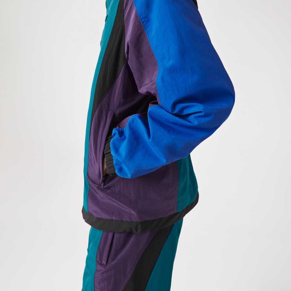 Green / Blue / Purple / Black Lacoste Heritage Color-Block Nylon Jacket | GHQFAB-603