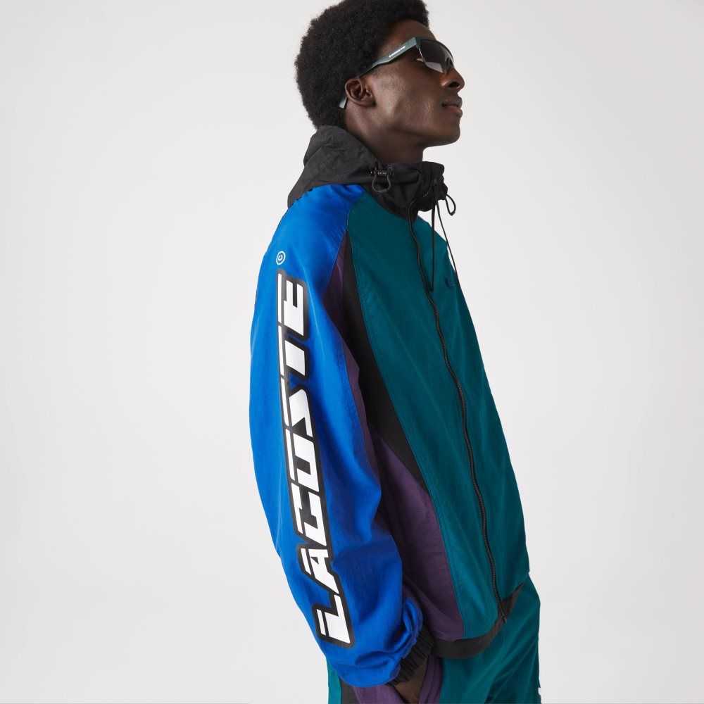 Green / Blue / Purple / Black Lacoste Heritage Color-Block Nylon Jacket | GHQFAB-603