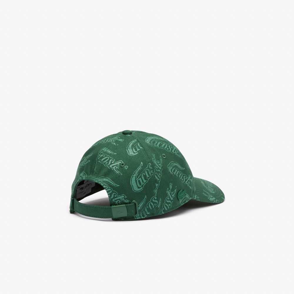 Green / Khaki Green Lacoste Organic Cotton Vintage Print Cap | PBQNXY-120