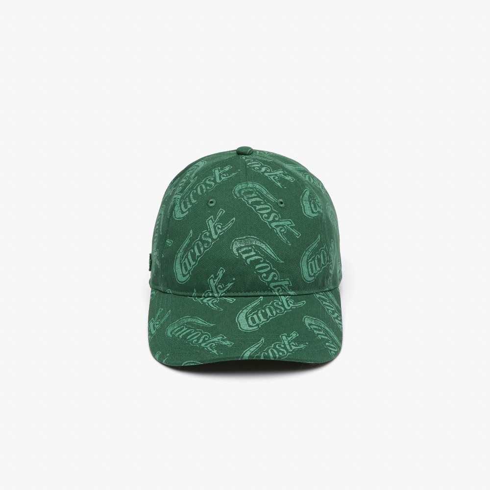 Green / Khaki Green Lacoste Organic Cotton Vintage Print Cap | PBQNXY-120