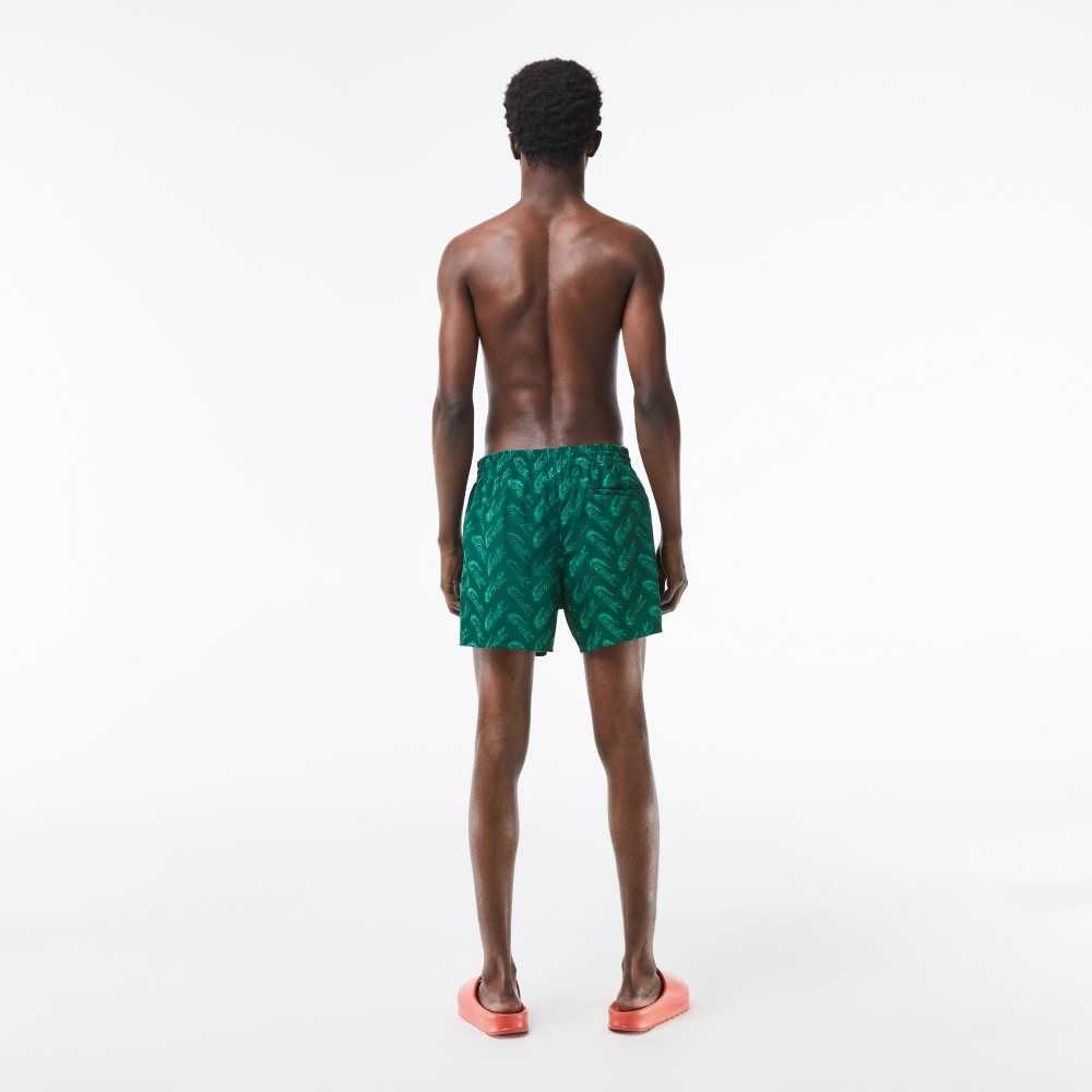 Green / Khaki Green Lacoste Recycled Polyester Print Swim Trunks | VTFNDO-297