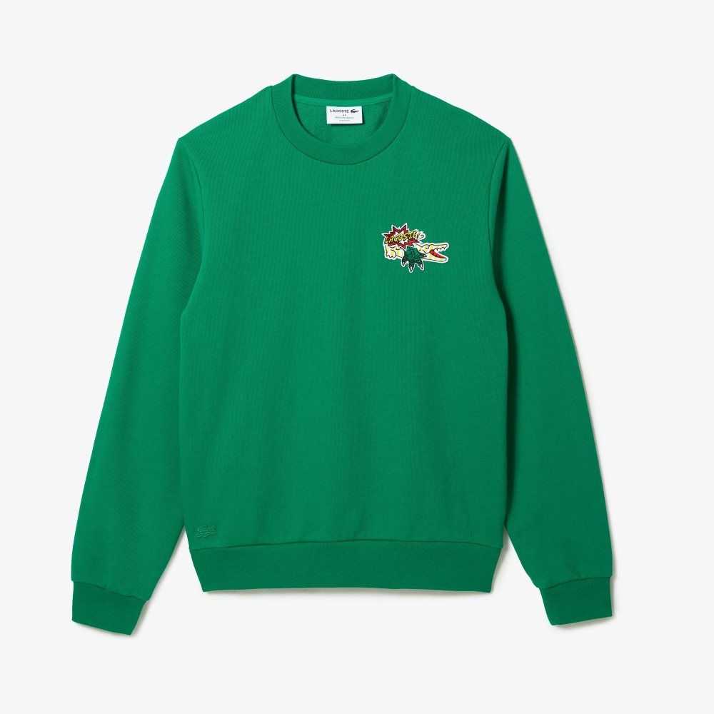 Green Lacoste Badge Organic Cotton Sweatshirt | OSFGVI-235