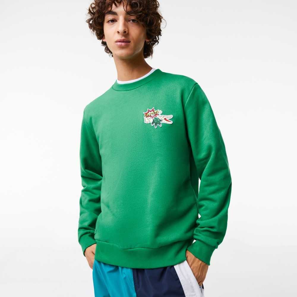 Green Lacoste Badge Organic Cotton Sweatshirt | OSFGVI-235