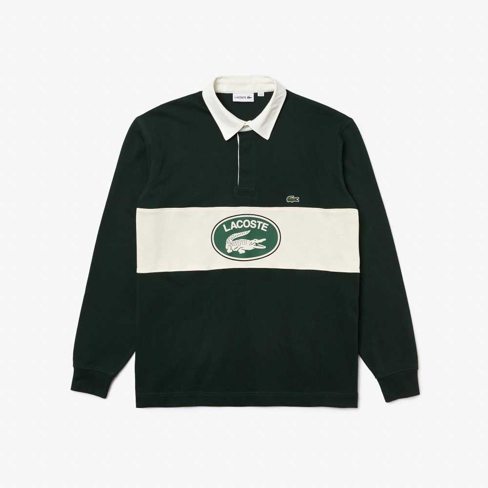 Green Lacoste Branded Loose Fit Rugby Polo | YMPXCH-709