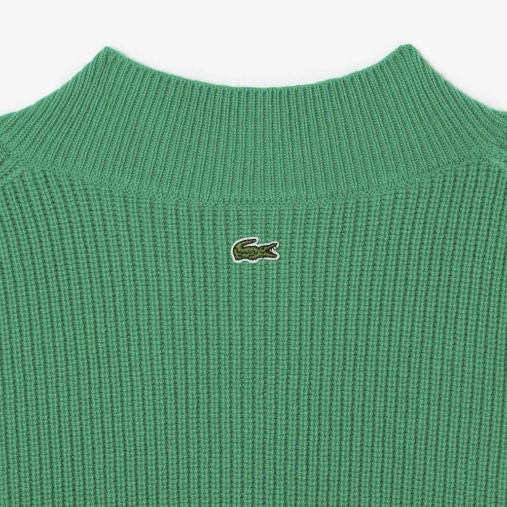 Green Lacoste Comic Badge V-Neck Wool Sweater | CMFUPS-231