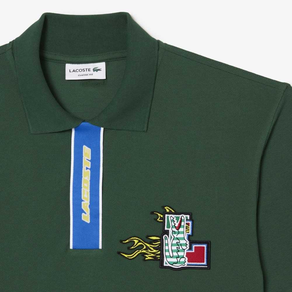 Green Lacoste Contrast Placket And Crocodile Badge Polo | UJHNLA-953