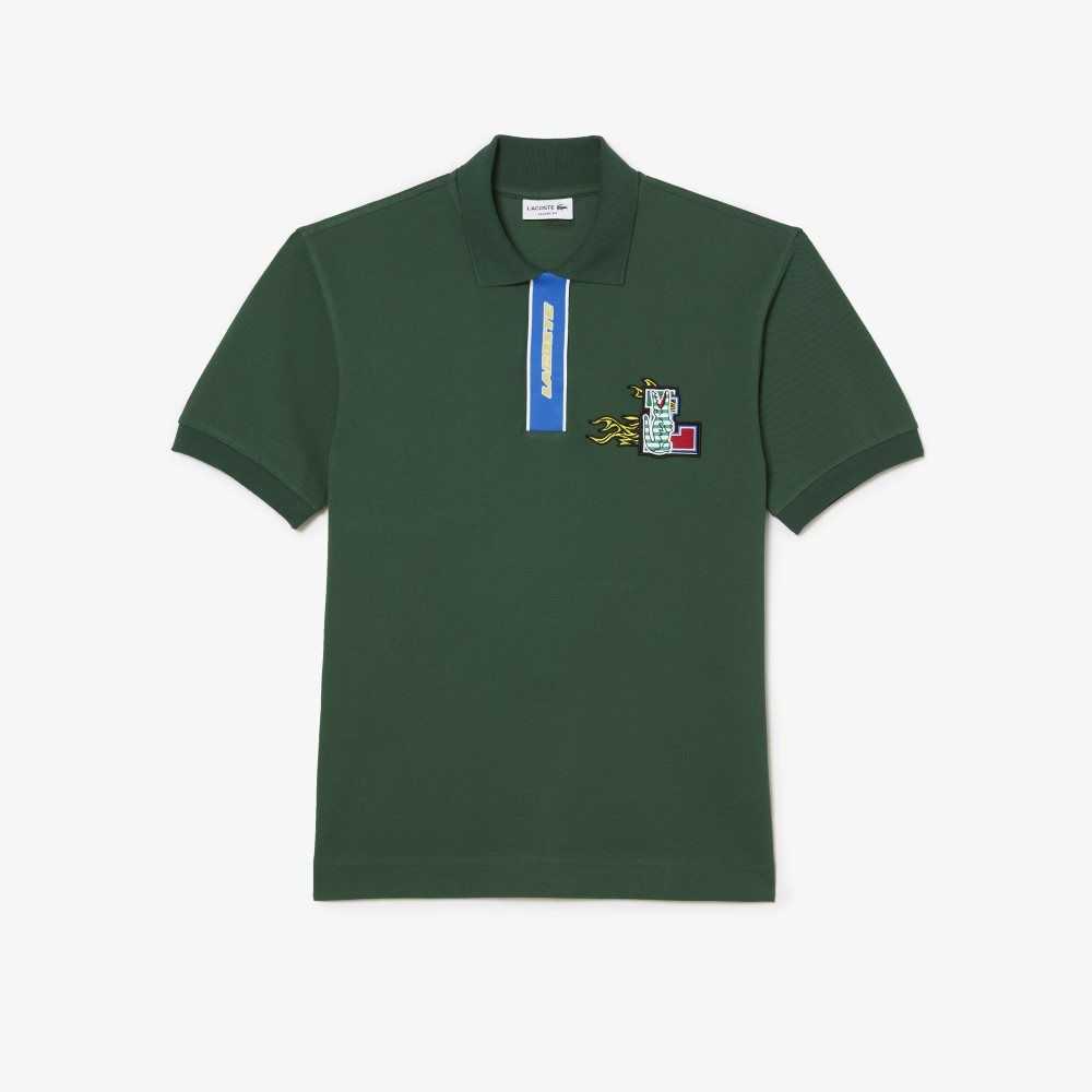 Green Lacoste Contrast Placket And Crocodile Badge Polo | UJHNLA-953