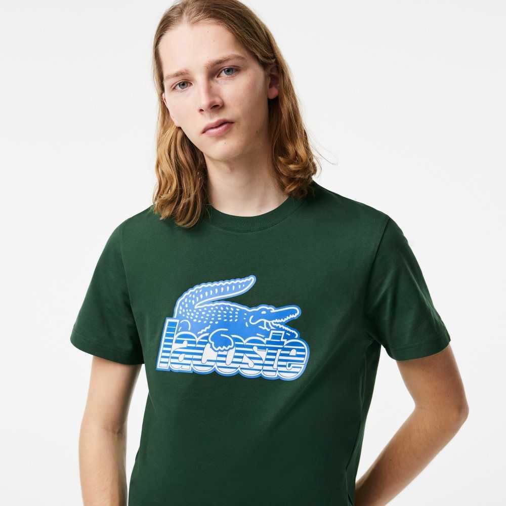 Green Lacoste Cotton Jersey Print T-Shirt | IKYZFE-549