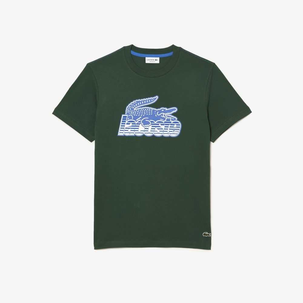 Green Lacoste Cotton Jersey Print T-Shirt | IKYZFE-549