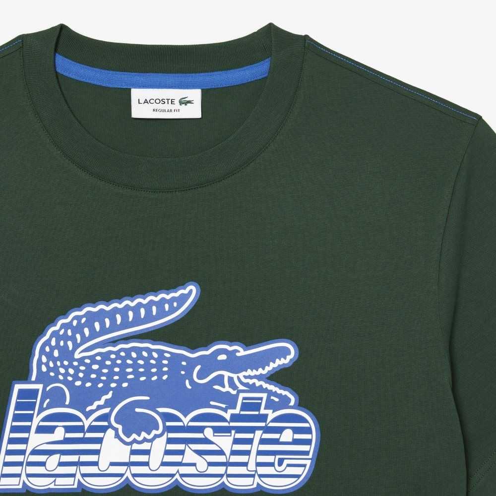 Green Lacoste Cotton Jersey Print T-Shirt | IKYZFE-549