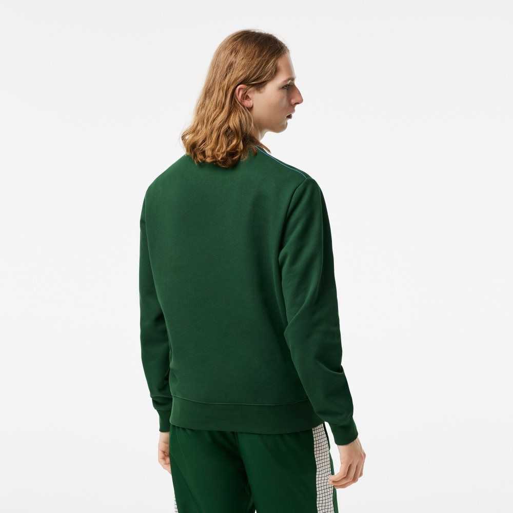 Green Lacoste Crew Neck Unbrushed Fleece Sweatshirt | AOSYVM-879