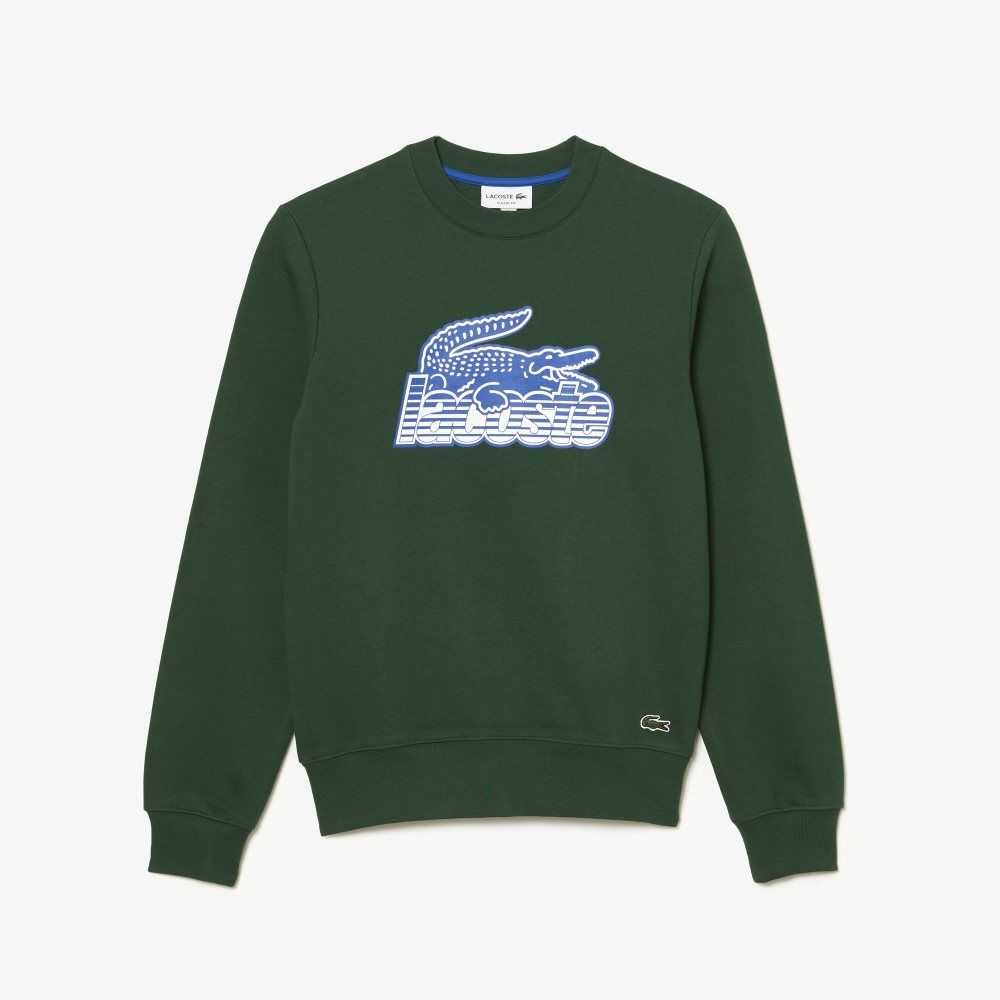 Green Lacoste Crew Neck Unbrushed Fleece Sweatshirt | AOSYVM-879