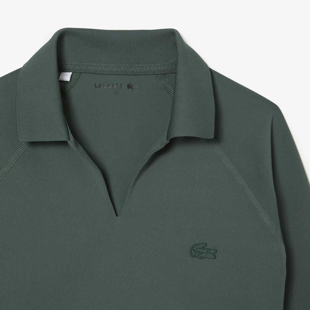 Green Lacoste Cropped Long Sleeve Polo | VAOPDI-062