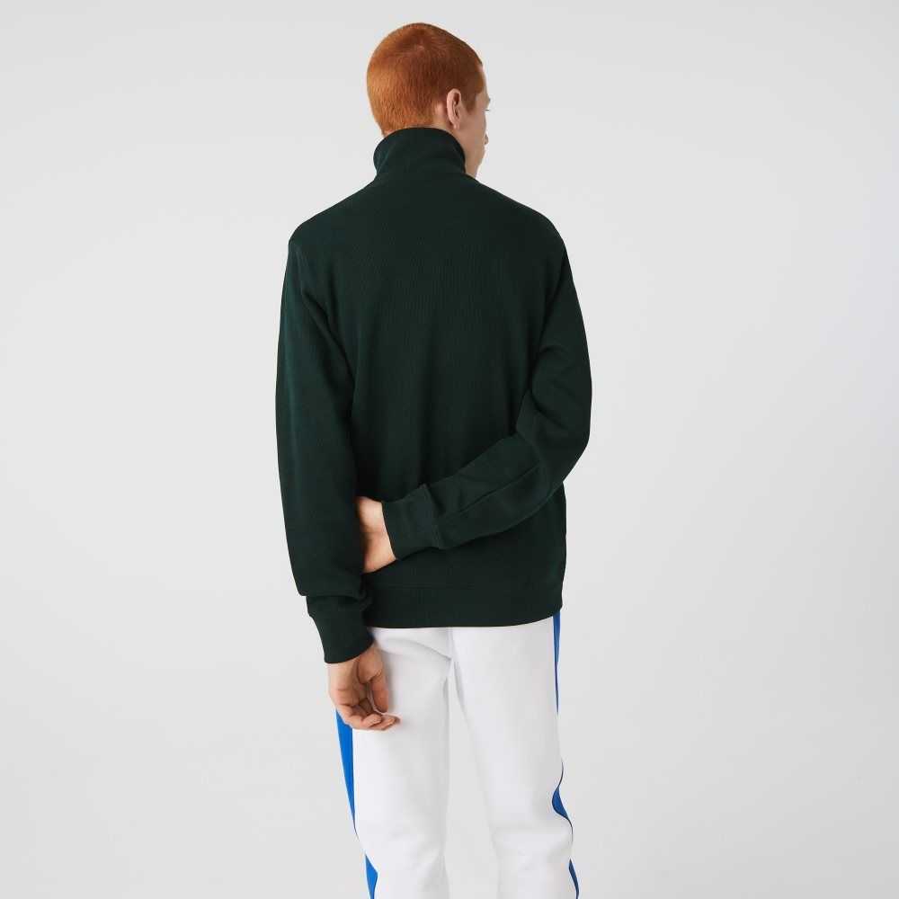 Green Lacoste Half Zip Cotton Sweatshirt | MVQRIW-897