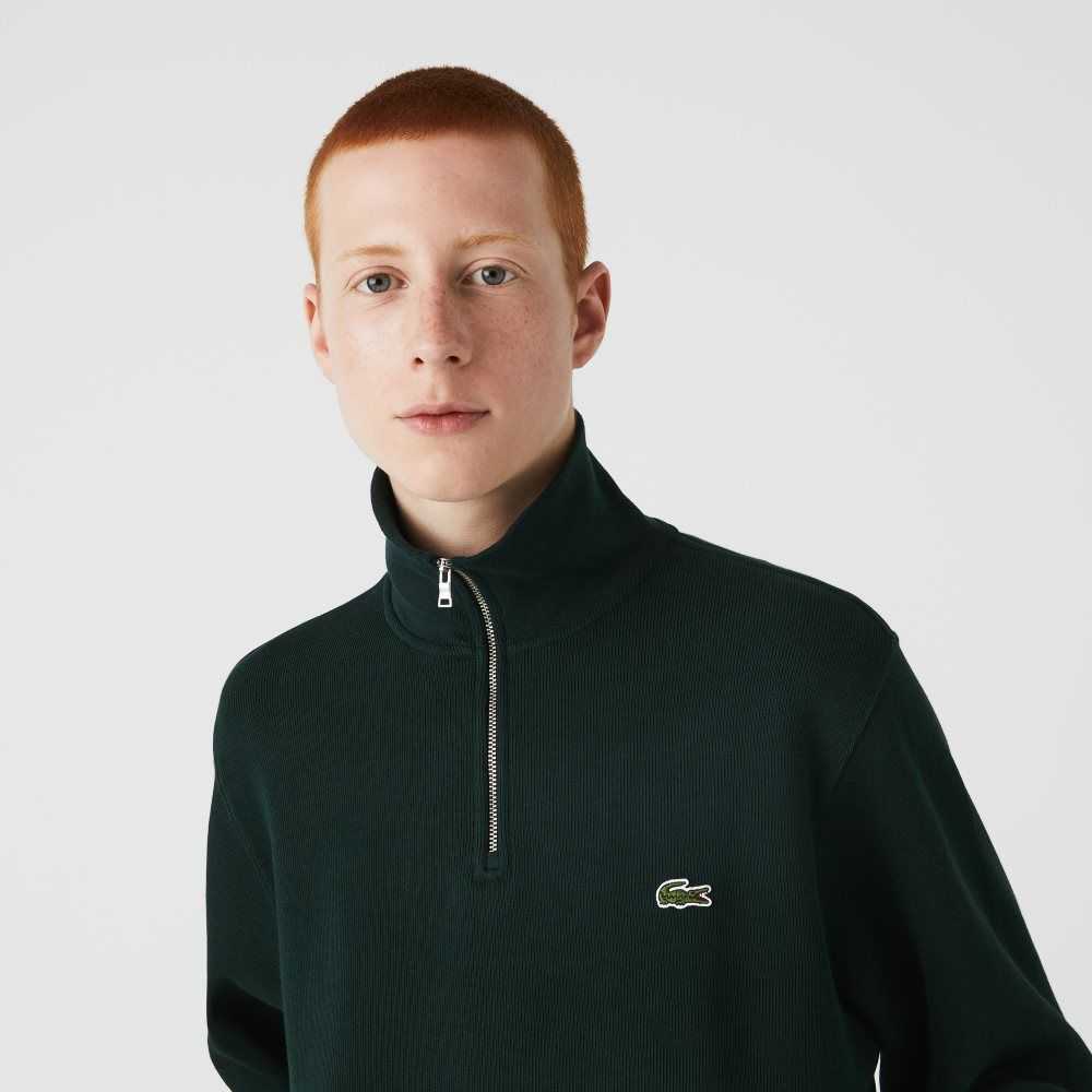 Green Lacoste Half Zip Cotton Sweatshirt | MVQRIW-897