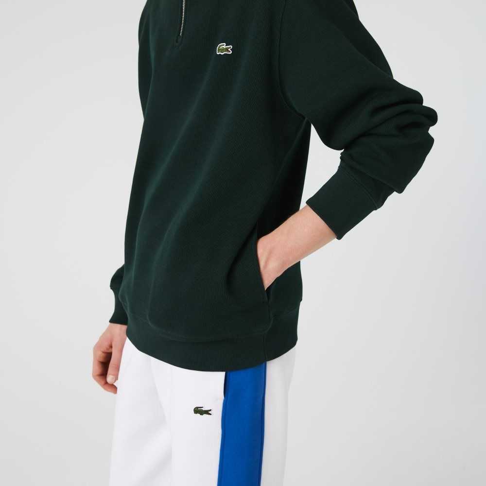 Green Lacoste Half Zip Cotton Sweatshirt | MVQRIW-897