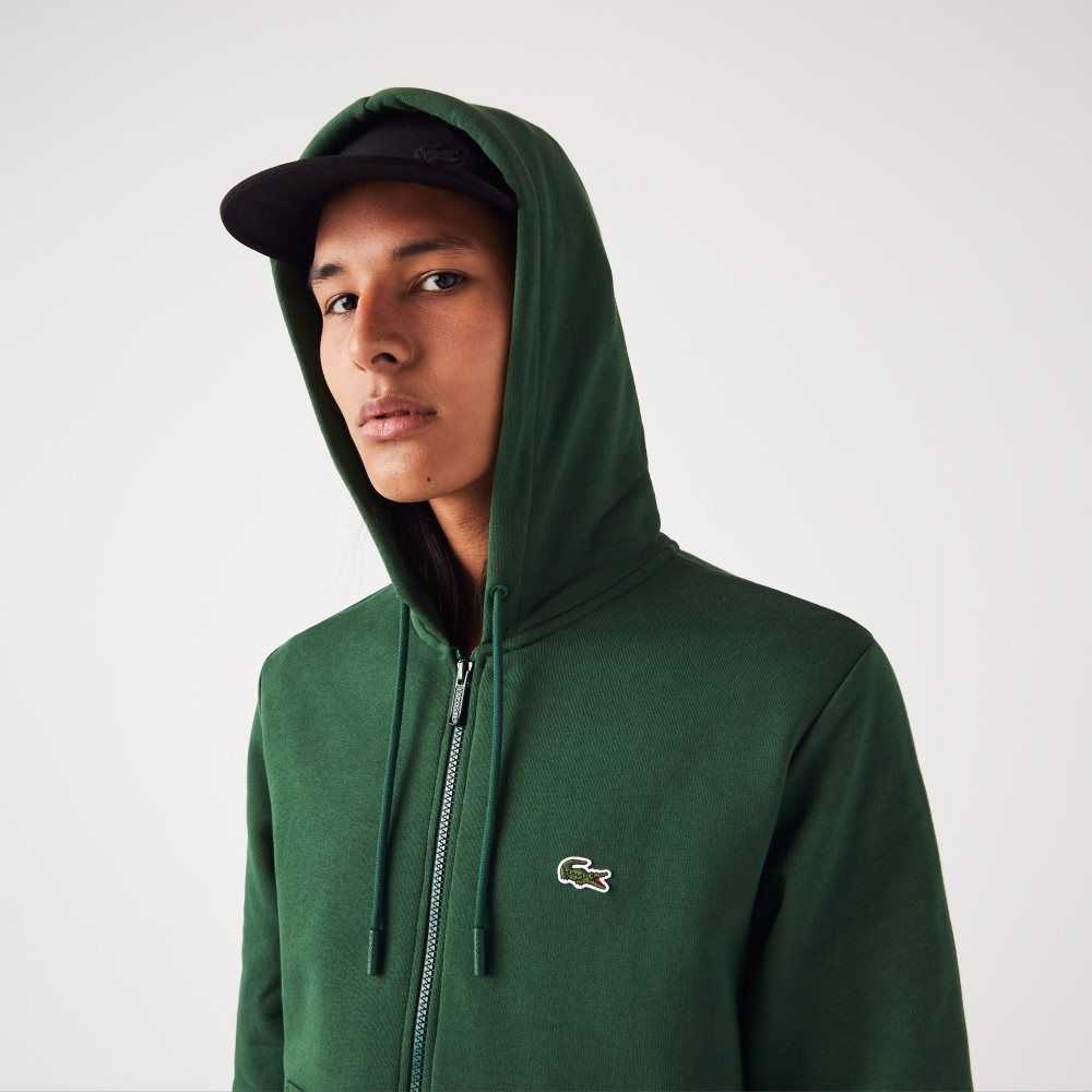 Green Lacoste Kangaroo Pocket Fleece Zipped Sweatshirt | VJSCXF-294