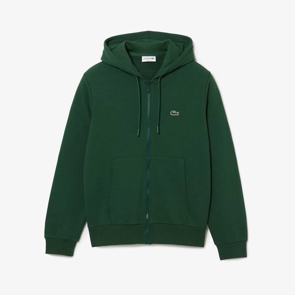 Green Lacoste Kangaroo Pocket Fleece Zipped Sweatshirt | VJSCXF-294