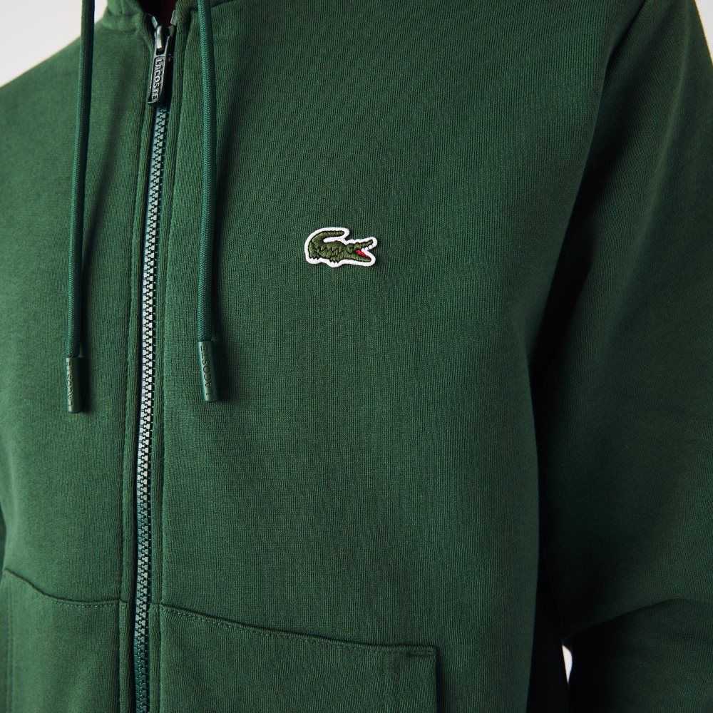 Green Lacoste Kangaroo Pocket Fleece Zipped Sweatshirt | VJSCXF-294