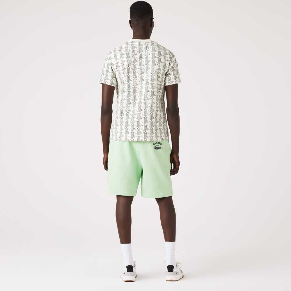 Green Lacoste LIVE Heritage Print Cotton Fleece Shorts | SQHEFC-486