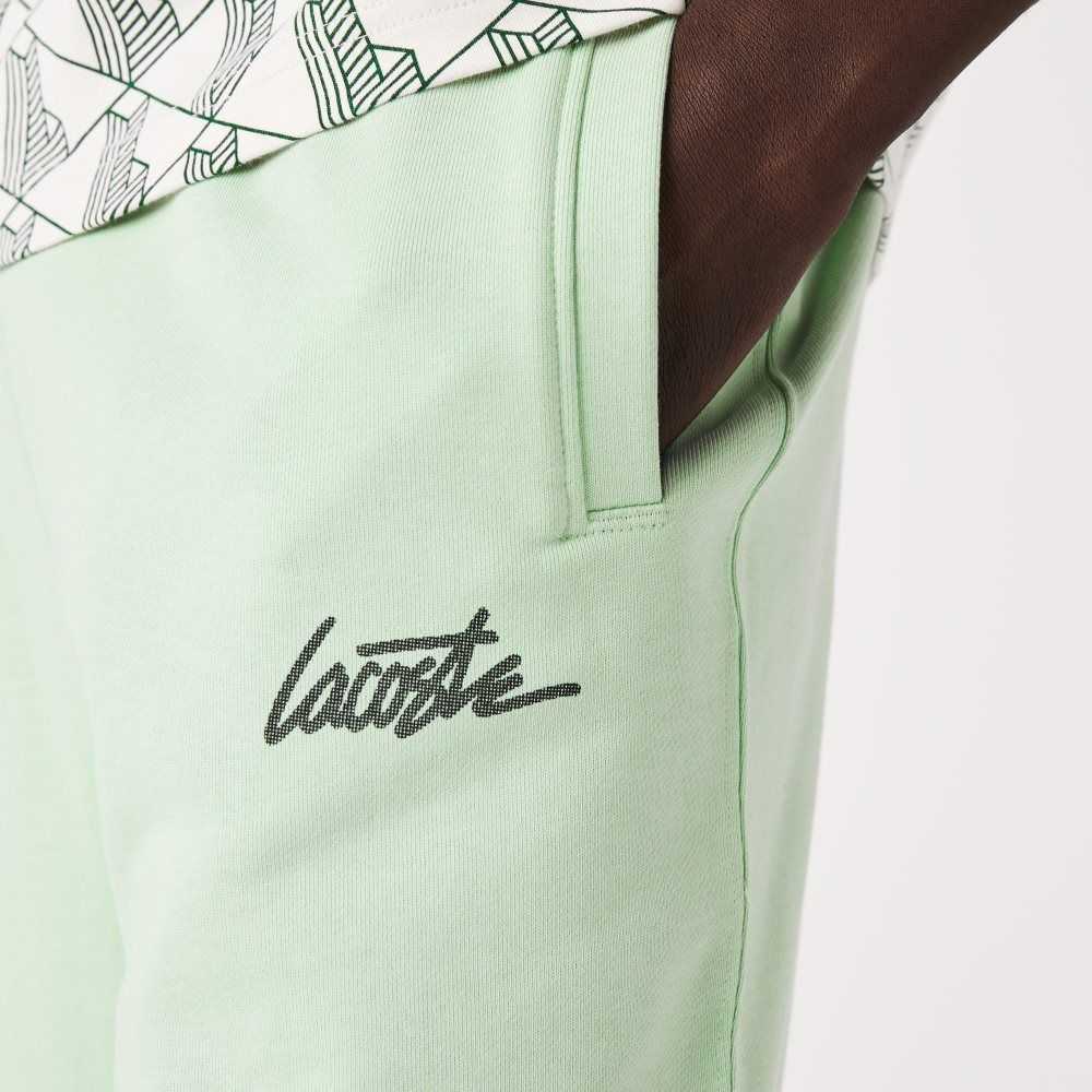 Green Lacoste LIVE Heritage Print Cotton Fleece Shorts | SQHEFC-486