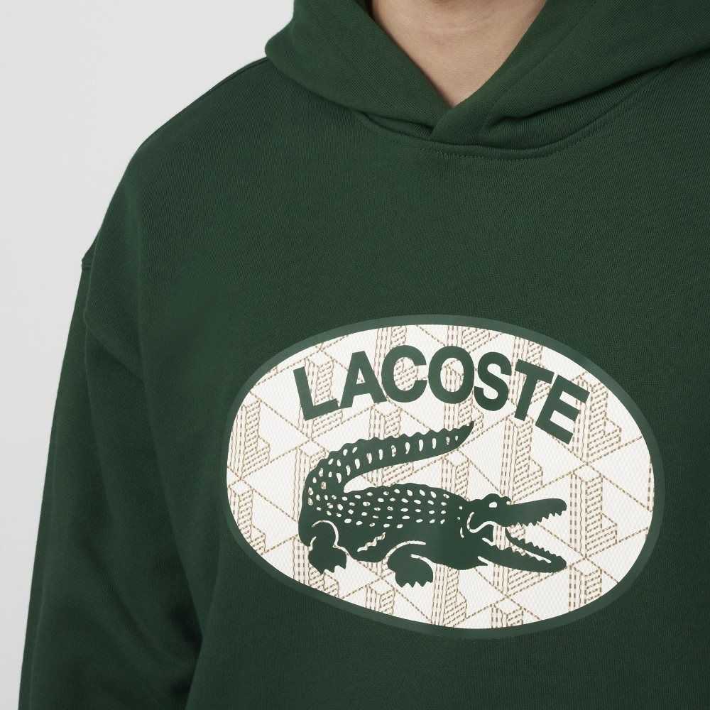 Green Lacoste Loose Fit Branded Monogram Hooded Sweatshirt | EZVWRX-785