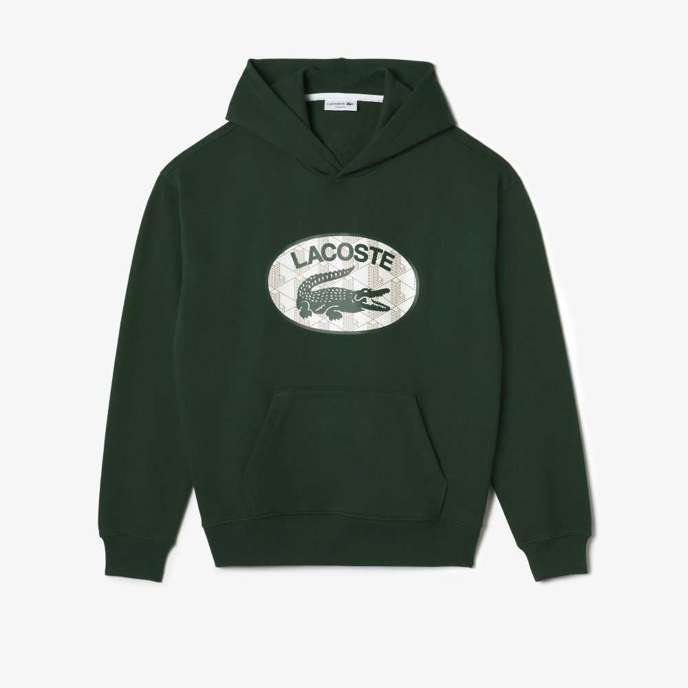 Green Lacoste Loose Fit Branded Monogram Hooded Sweatshirt | EZVWRX-785