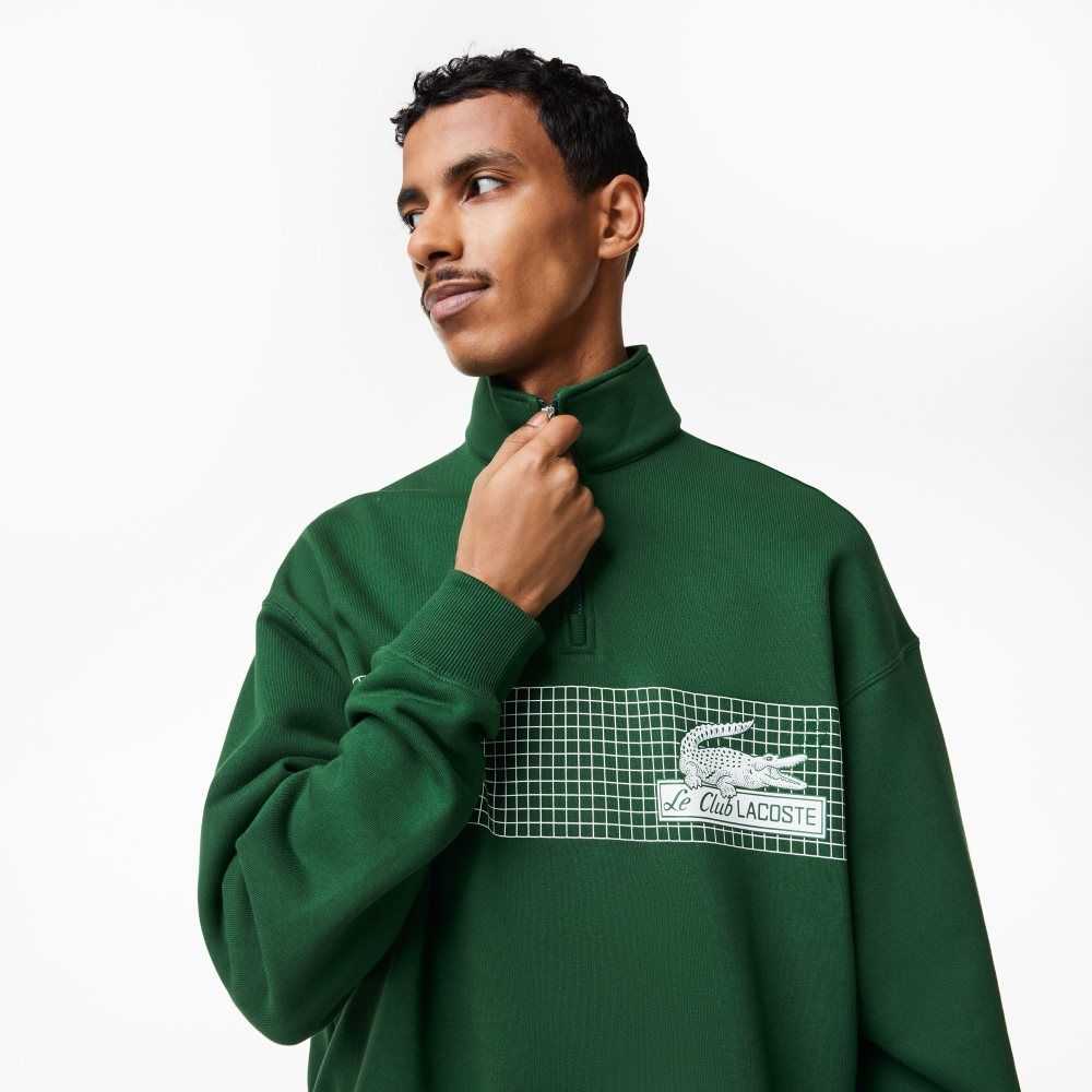 Green Lacoste Loose Fit Organic Cotton Half Zip Sweatshirt | VSHRKP-271