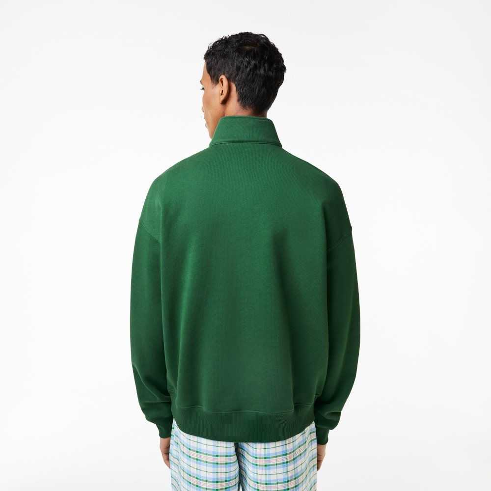 Green Lacoste Loose Fit Organic Cotton Half Zip Sweatshirt | VSHRKP-271