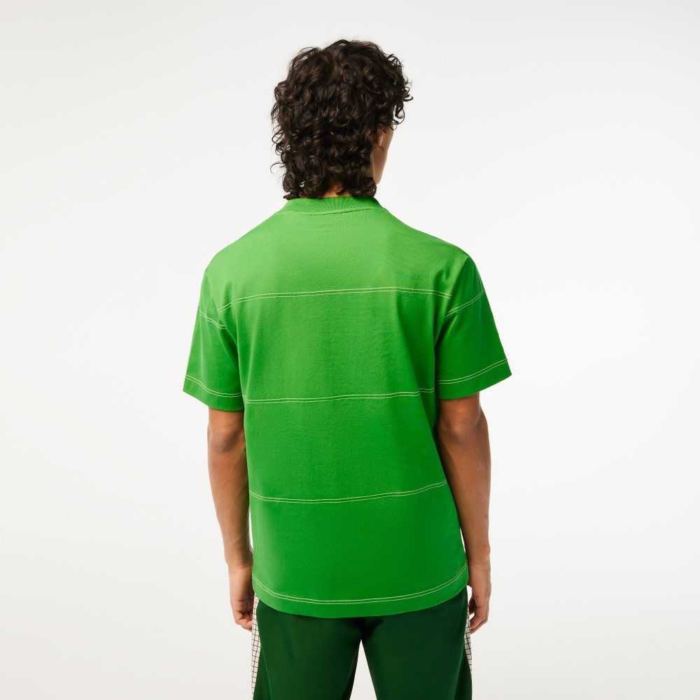 Green Lacoste Organic Cotton Jersey Stripe T-Shirt | NUMZAQ-041