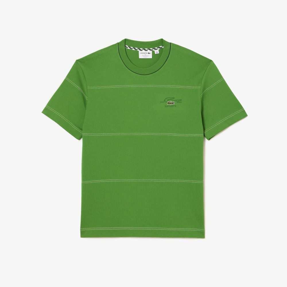 Green Lacoste Organic Cotton Jersey Stripe T-Shirt | NUMZAQ-041