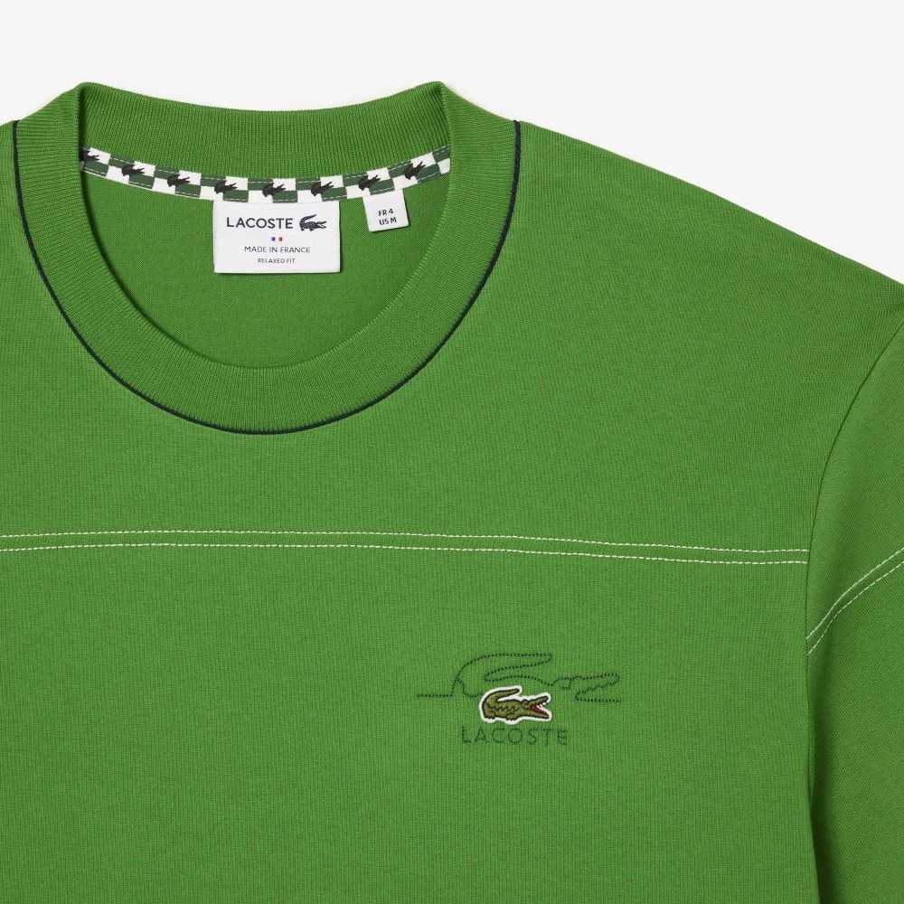 Green Lacoste Organic Cotton Jersey Stripe T-Shirt | NUMZAQ-041