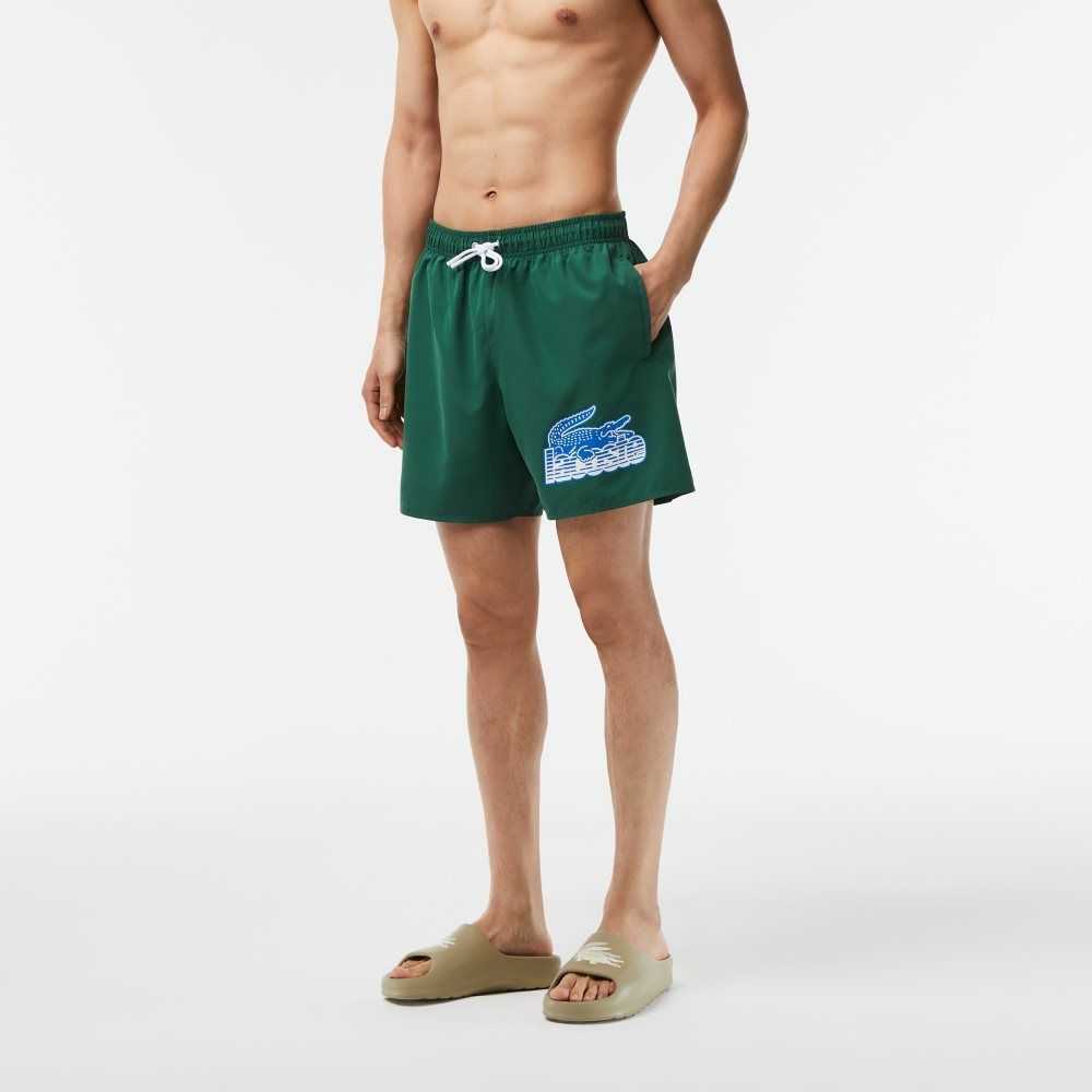 Green Lacoste Quick-Dry Swim Trunks with Travel Bag | YNZMDC-729