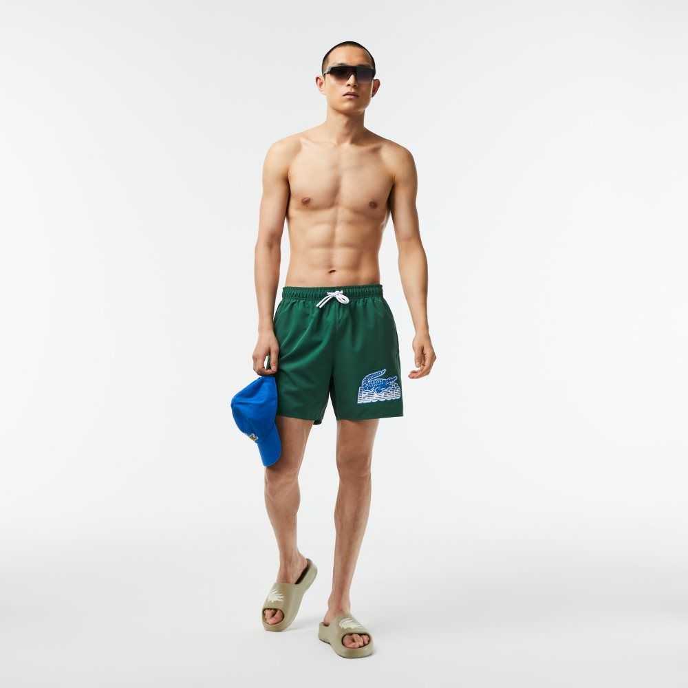 Green Lacoste Quick-Dry Swim Trunks with Travel Bag | YNZMDC-729