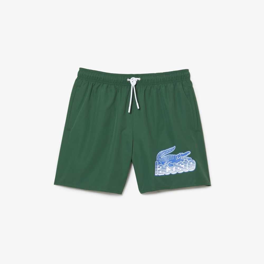 Green Lacoste Quick-Dry Swim Trunks with Travel Bag | YNZMDC-729