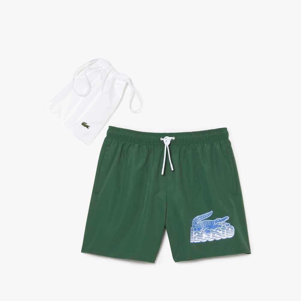 Green Lacoste Quick-Dry Swim Trunks with Travel Bag | YNZMDC-729