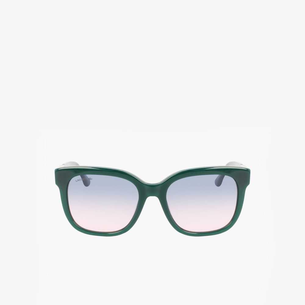 Green Lacoste Rectangle Acetate Croco Skin Sunglasses | AKJMZW-549