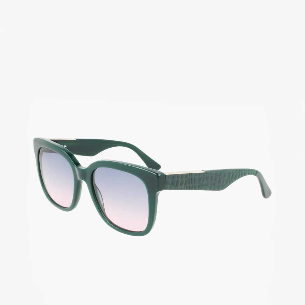 Green Lacoste Rectangle Acetate Croco Skin Sunglasses | AKJMZW-549