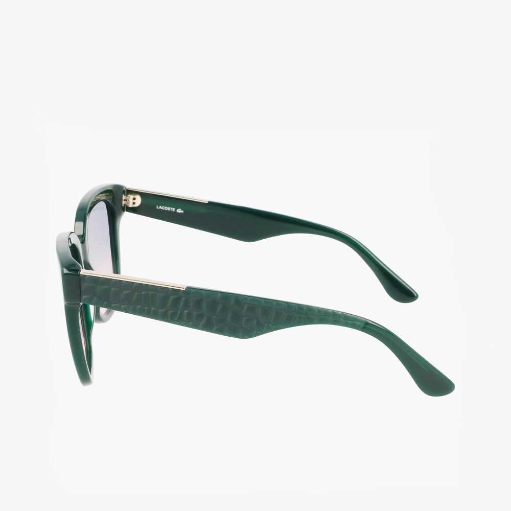 Green Lacoste Rectangle Acetate Croco Skin Sunglasses | AKJMZW-549