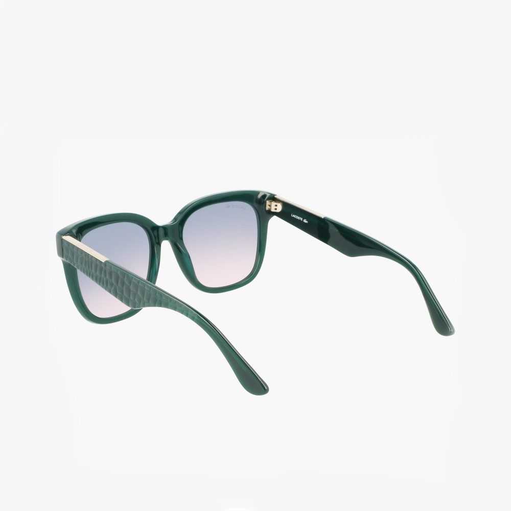 Green Lacoste Rectangle Acetate Croco Skin Sunglasses | AKJMZW-549